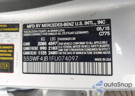 2015 Mercedes-Benz C 300 Luxury/Sport из США, поврежденный, VIN 55SWF4JB1FU074097